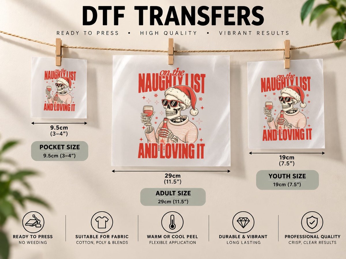 On the Naughty List and Loving It Christmas Design DTF Transfer Iron On