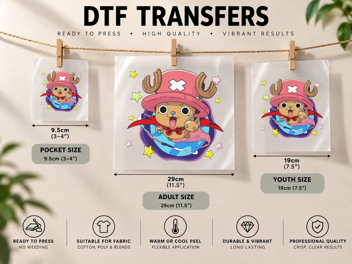 One Piece Reindeer Doctor Pink Hat Horns Cute Chibi DTF Transfer Iron On