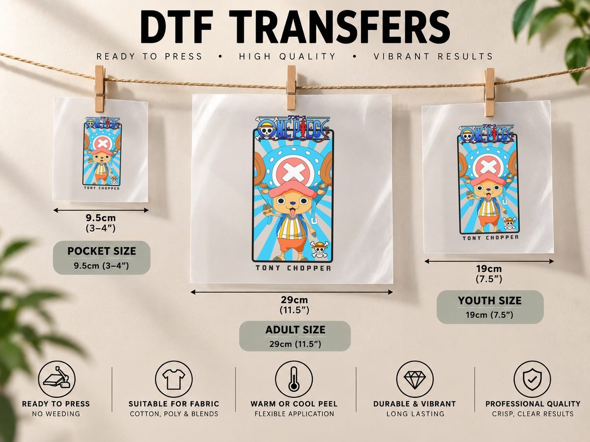 One Piece Tony Chopper Cute Mascot Reindeer Blue Red DTF Transfer Iron On
