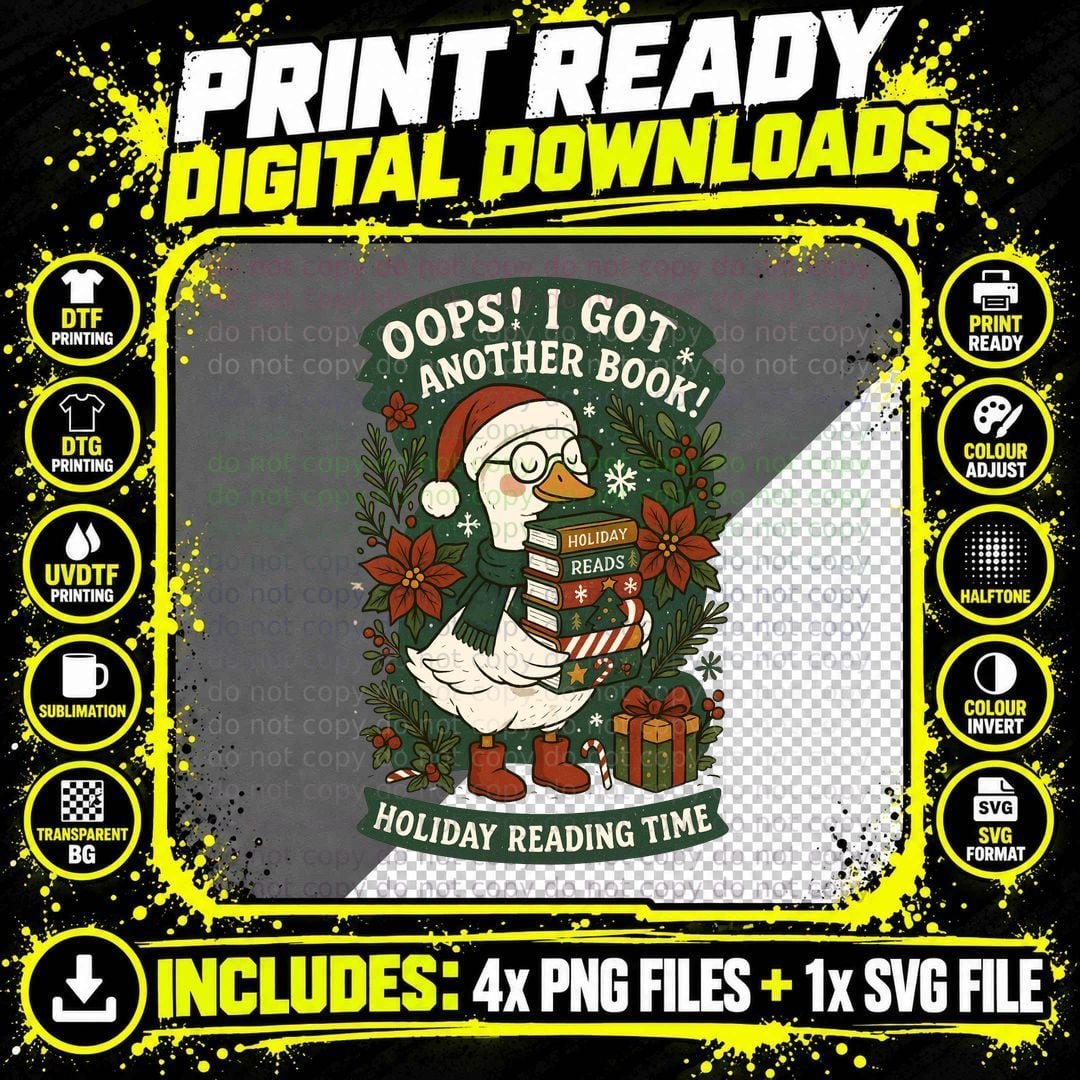 Oops! I Got Another Book! Holiday Reading Time Christmas Png SVG Digital Bundle