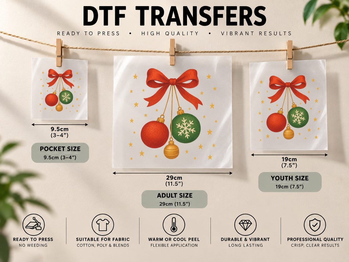 Ornaments Red Bow Stars Christmas, Funny Xmas Graphic DTF Transfer Iron On