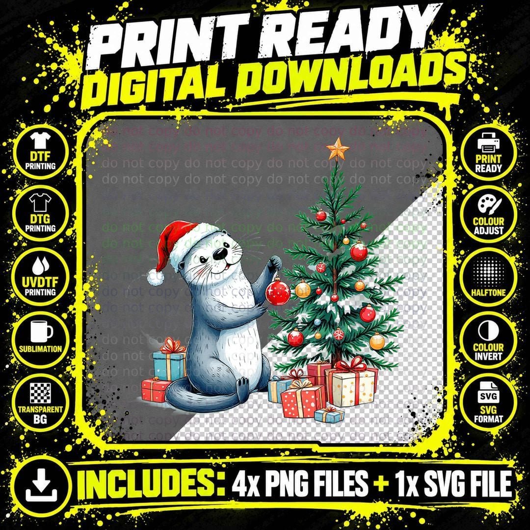 Otter Juggling Ornaments Christmas T-Shirt Png SVG Digital Bundle
