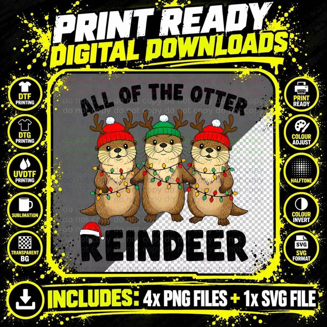 Otters Christmas Lights Colorful Christmas T-Shirt Png SVG Digital Bundle