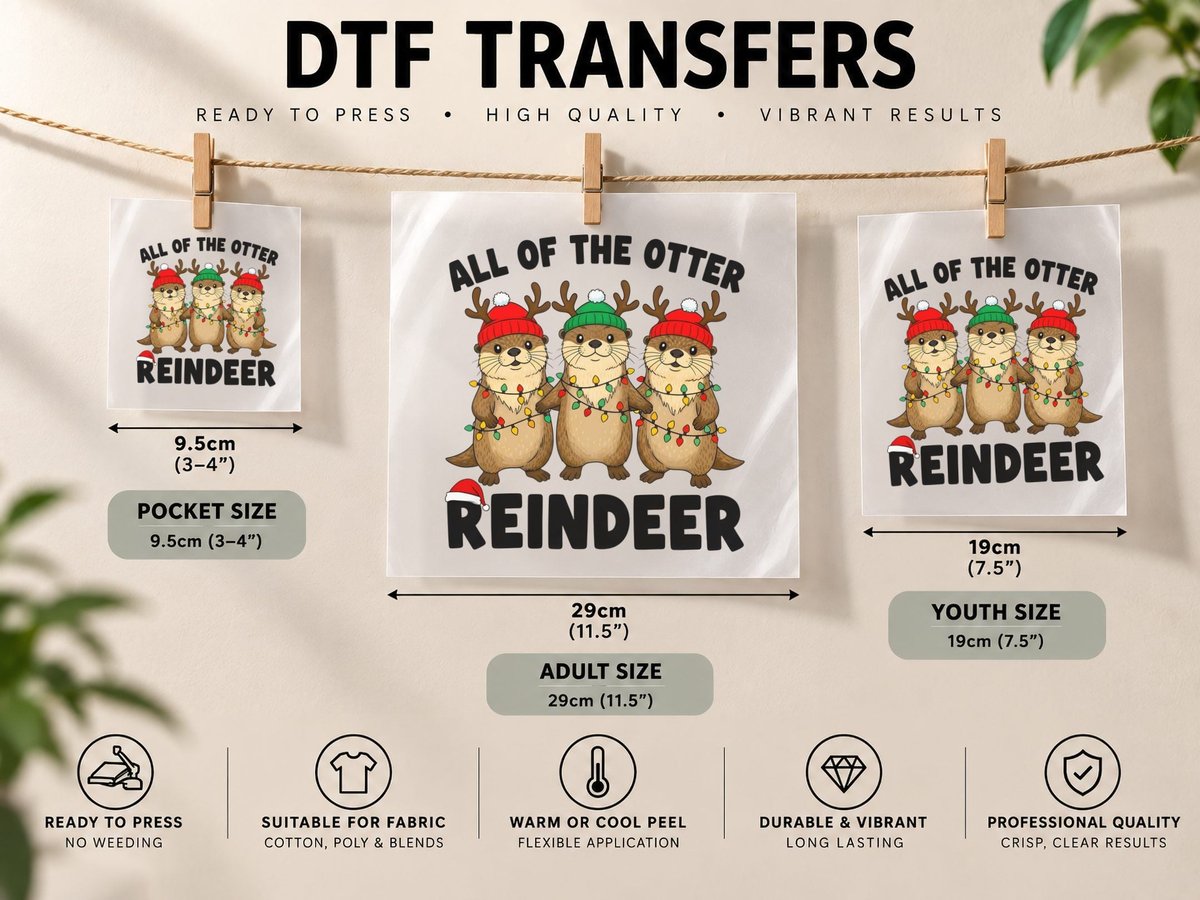 Otters Christmas Lights Colorful Christmas DTF Transfer Iron On