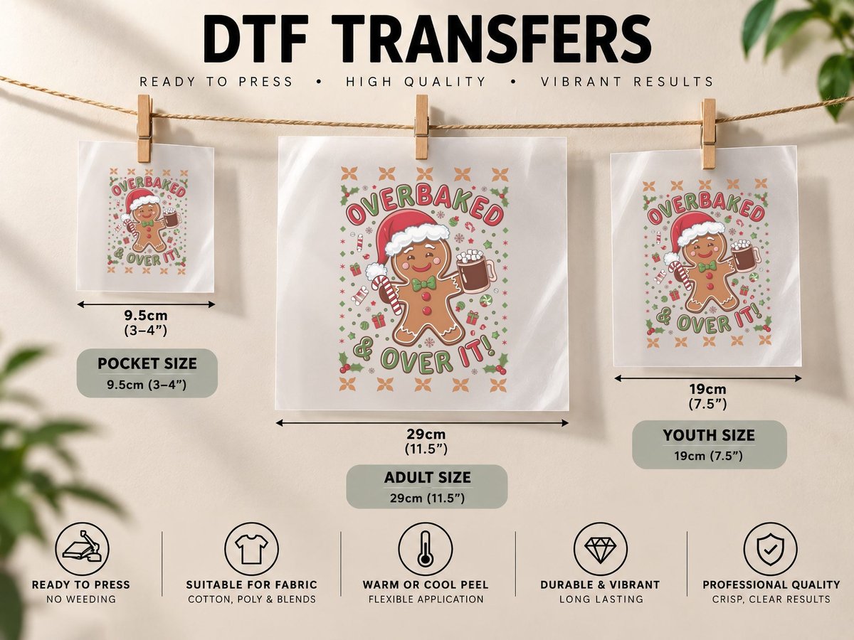 Overbaked & Over It! Christmas, Funny Xmas, Xmas Humor DTF Transfer Iron On