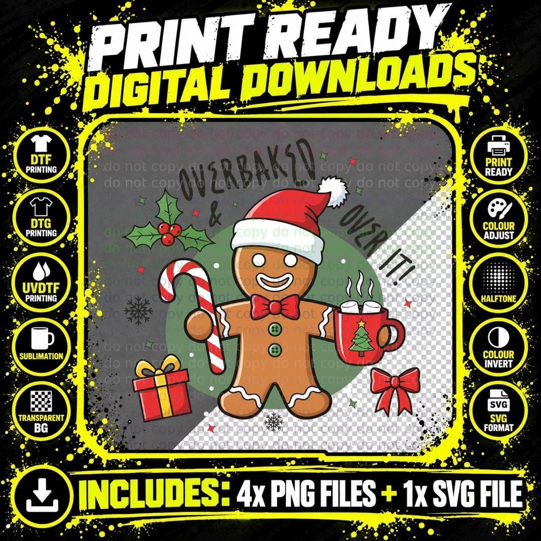 Overbaked & Wired Christmas T-Shirt, Funny Xmas Tee Png SVG Digital Bundle