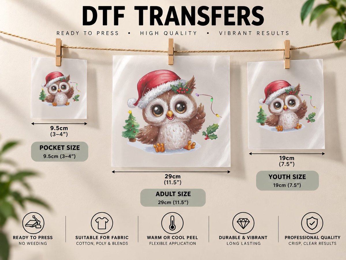 Owl Santa with Lights Christmas, Funny Xmas Graphic DTF Transfer Iron On