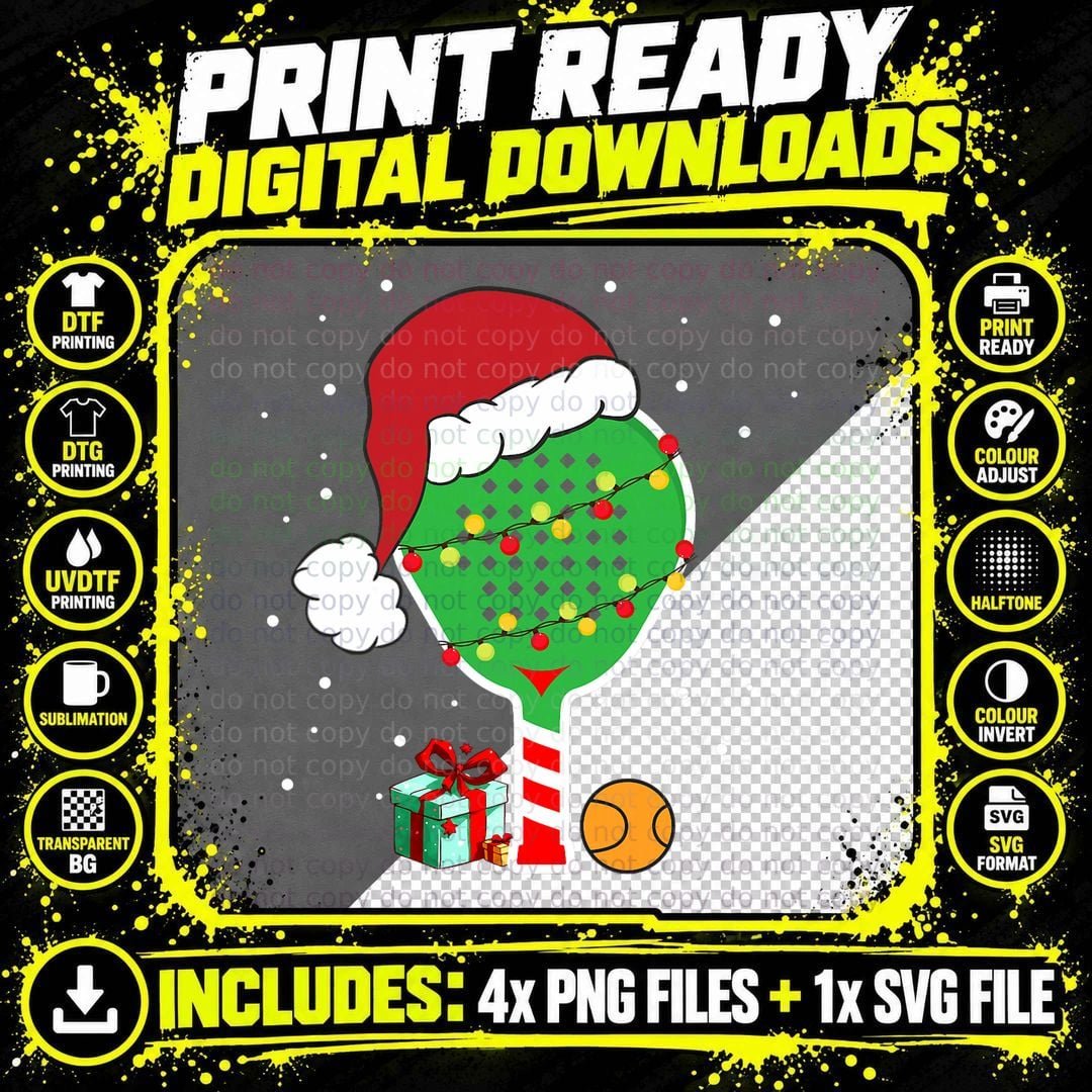 Padel Paddle Tennis Racquet Ball Christmas Santa Hat Png SVG Digital Bundle