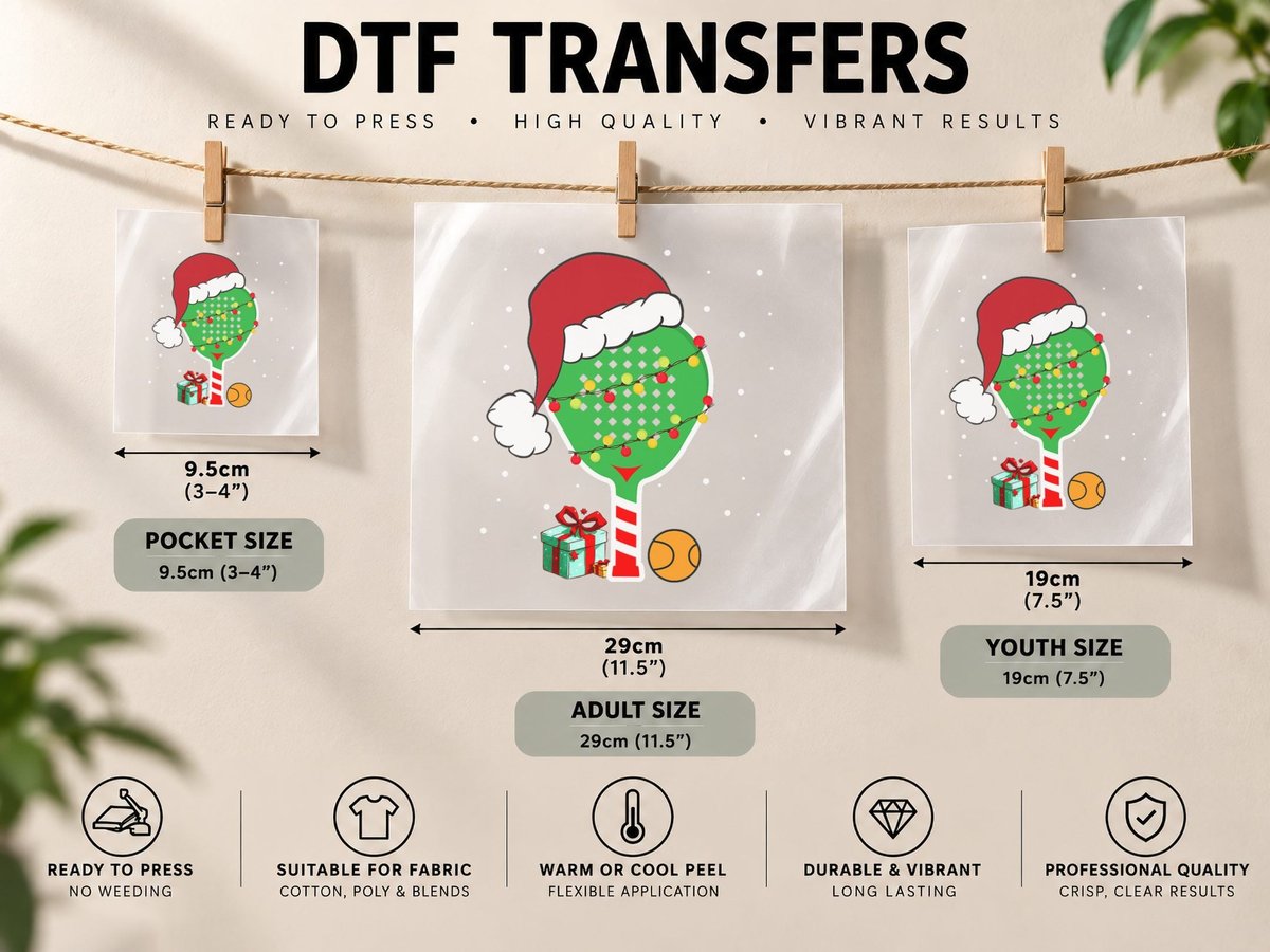 Padel Paddle Tennis Racquet Ball Christmas Santa Hat Funny DTF Transfer Iron On