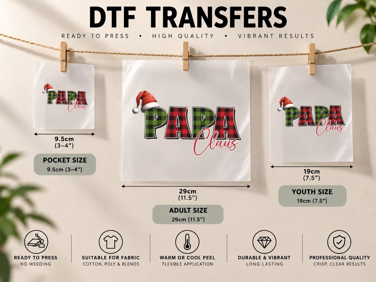 Papa Claus Fathers Day, Christmas Plaid Santa Hat Graphic DTF Transfer Iron On