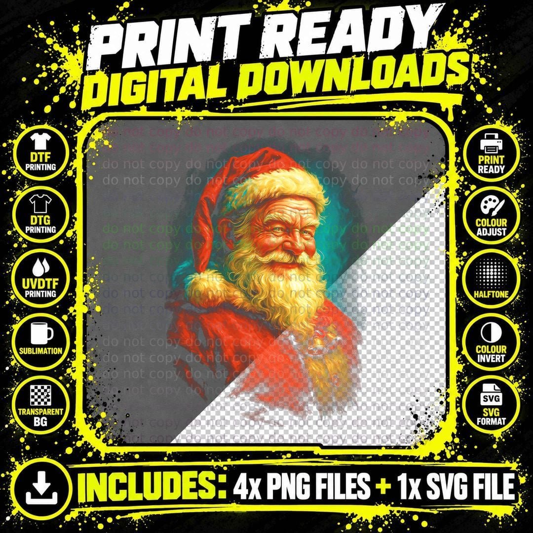 Papai Noel 7 Halftone A3 T-Shirt Png SVG Digital Bundle