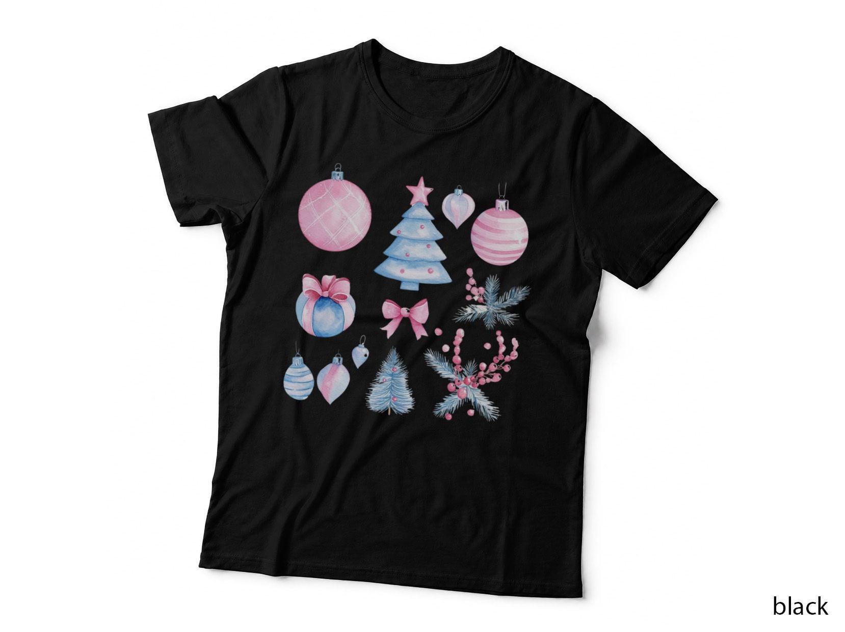Pastel Christmas Ornaments Winter T-Shirt, Winter Graphic Tee