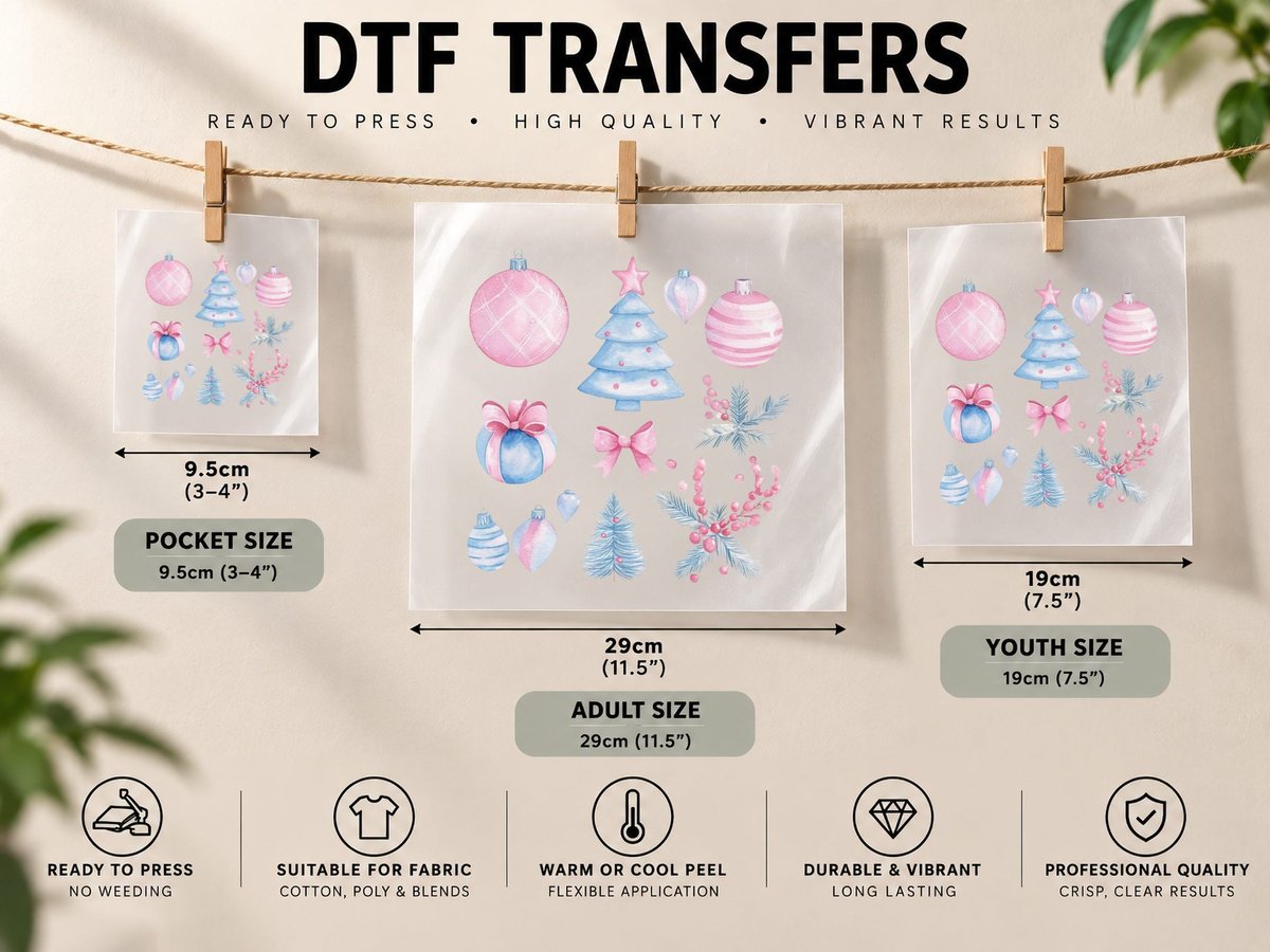 Pastel Christmas Ornaments Winter, Winter Graphic DTF Transfer Iron On