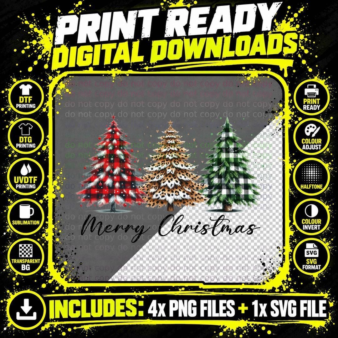 Patterned Holiday Trees Christmas T-Shirt Png SVG Digital Bundle