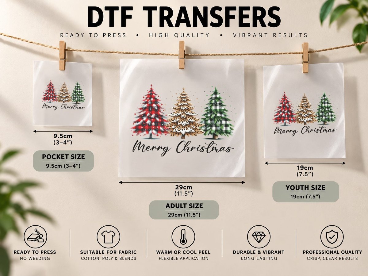 Patterned Holiday Trees Christmas, Funny Xmas Graphic DTF Transfer Iron On