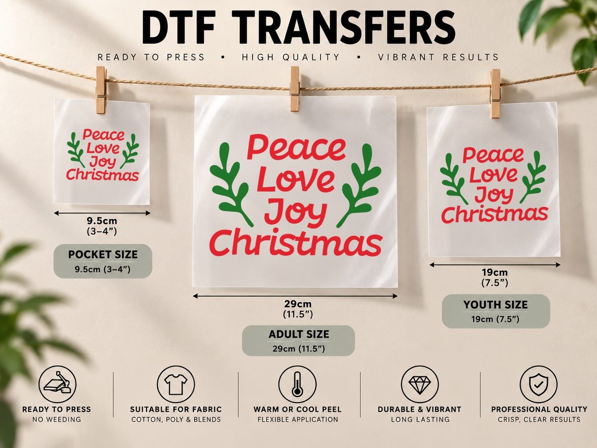 Peace Love Joy Christmas DTF Transfer Iron On