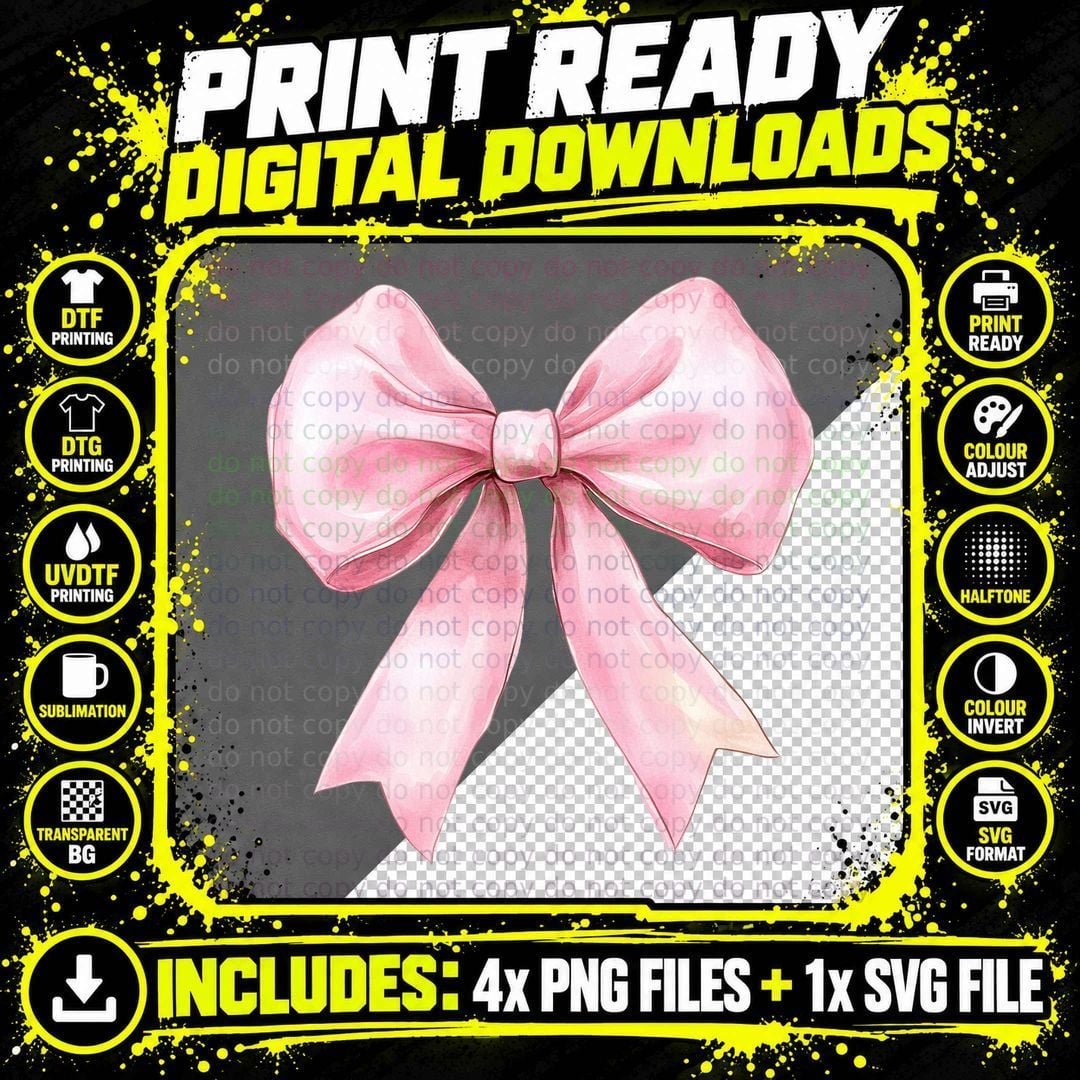 Pink Bow Ribbon Illustration Christmas Coquette T-Shirt Png SVG Digital Bundle