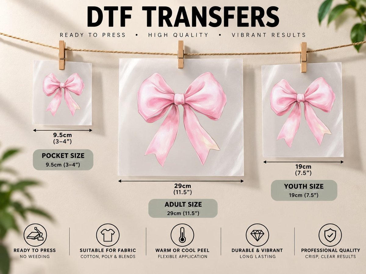 Pink Bow Ribbon Illustration Christmas Coquette DTF Transfer Iron On
