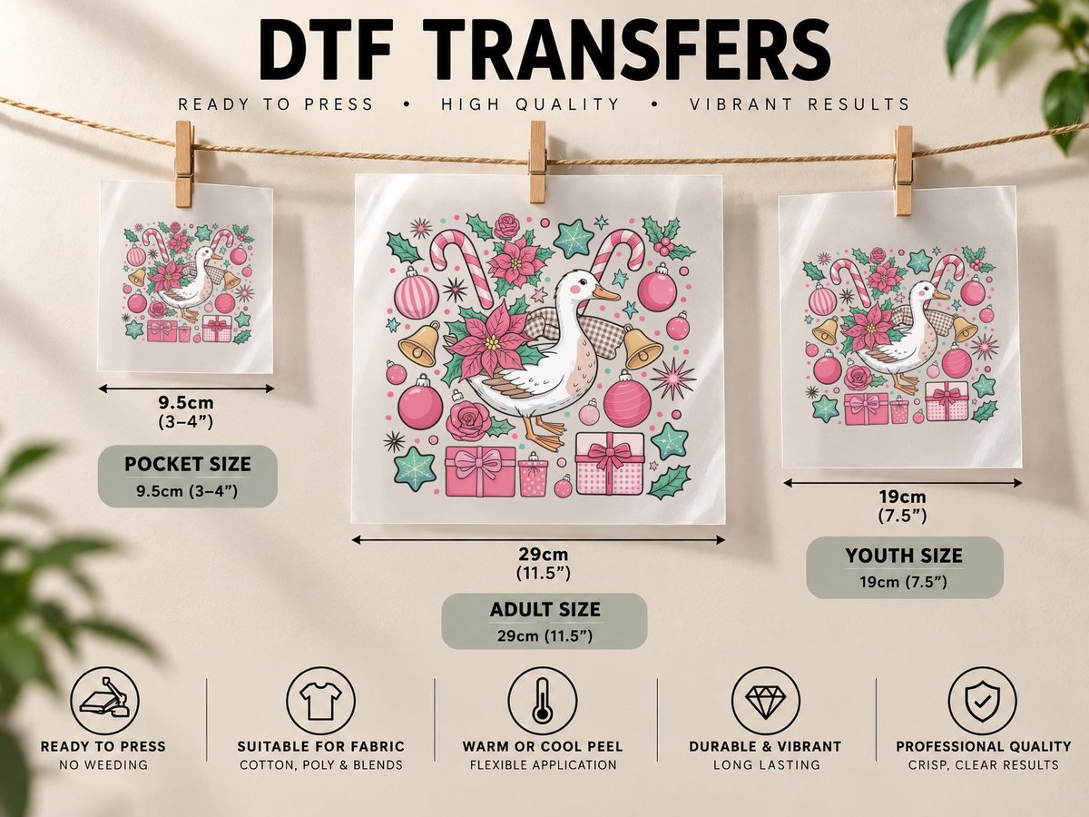 Pink Duck Christmas Wreath Christmas, Funny Xmas Graphic DTF Transfer Iron On