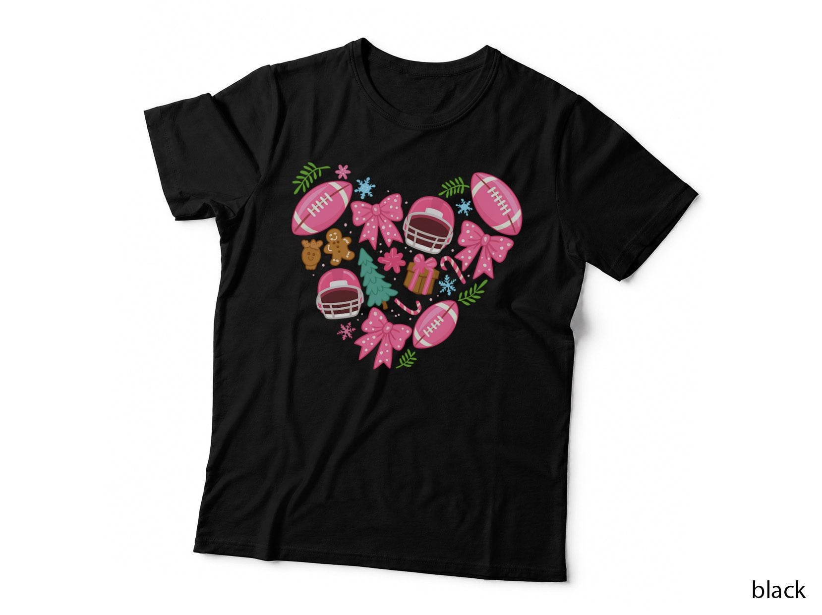 Pink Footballs Bows Gingerbread Christmas Tree Football T-Shirt