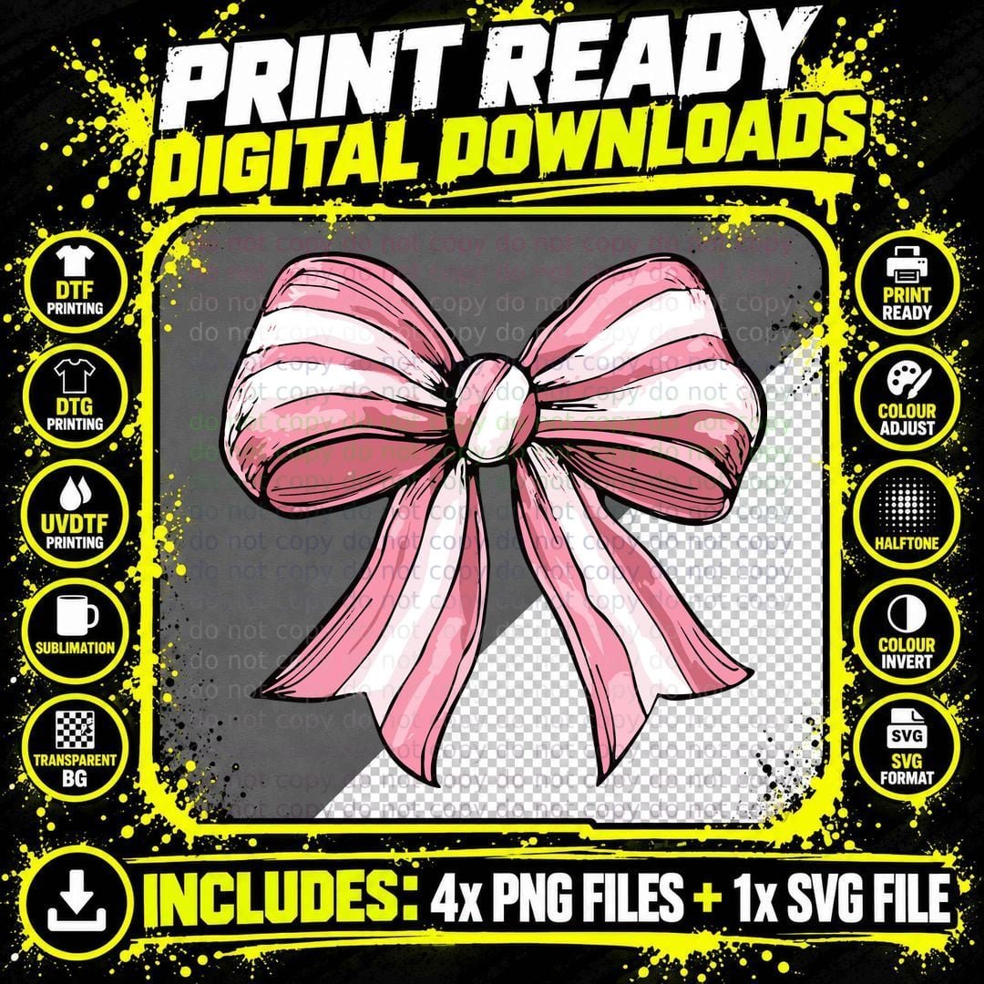 Pink Ribbon Bow Illustration Christmas Coquette T-Shirt Png SVG Digital Bundle
