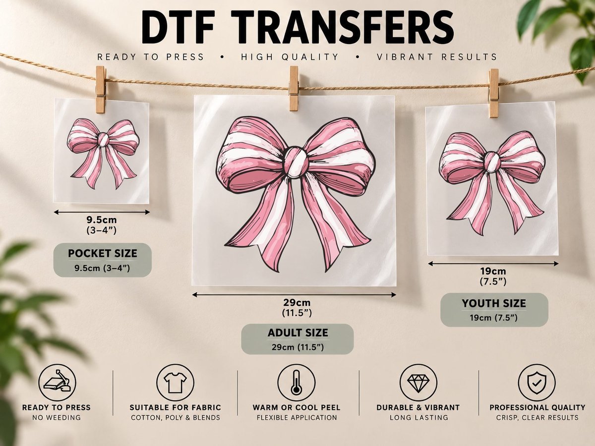 Pink Ribbon Bow Illustration Christmas Coquette DTF Transfer Iron On