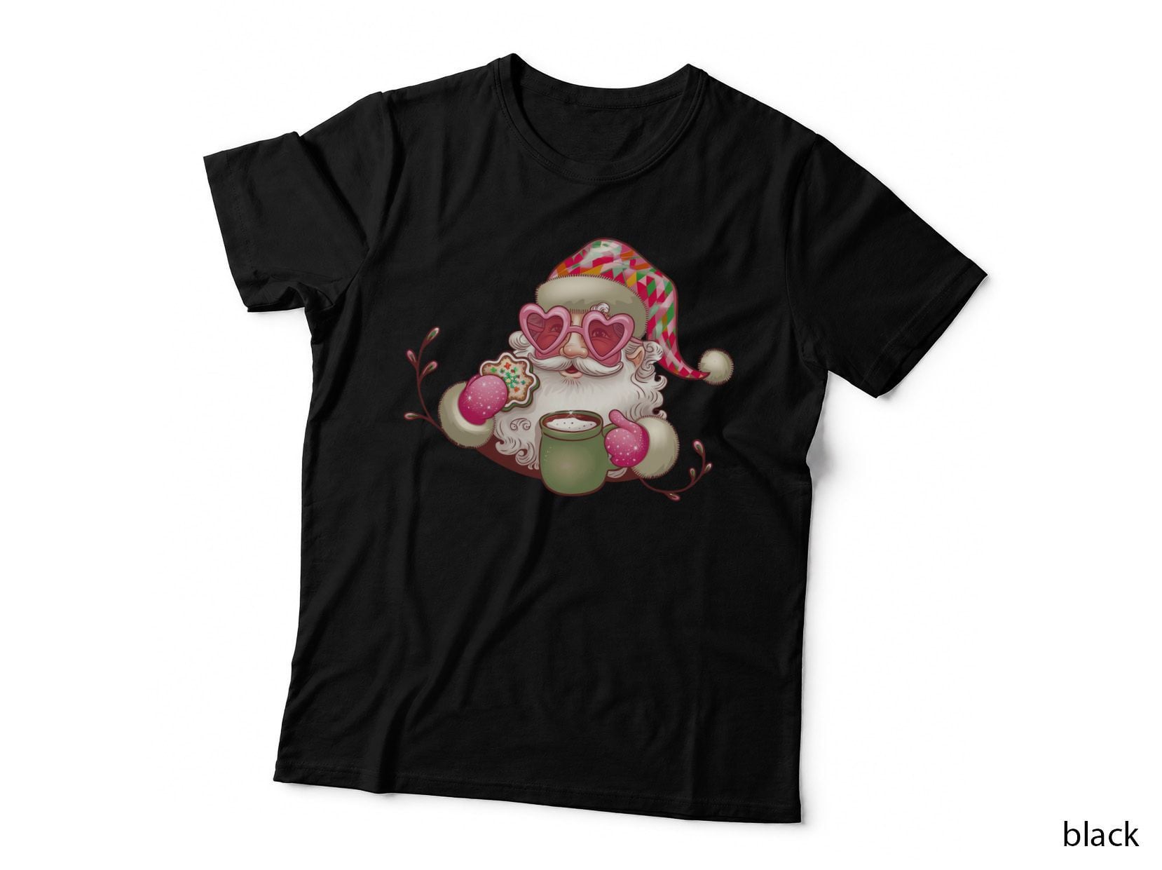Pink Santa Heart Sunglasses Christmas T-Shirt, Funny Xmas Graphic Tee