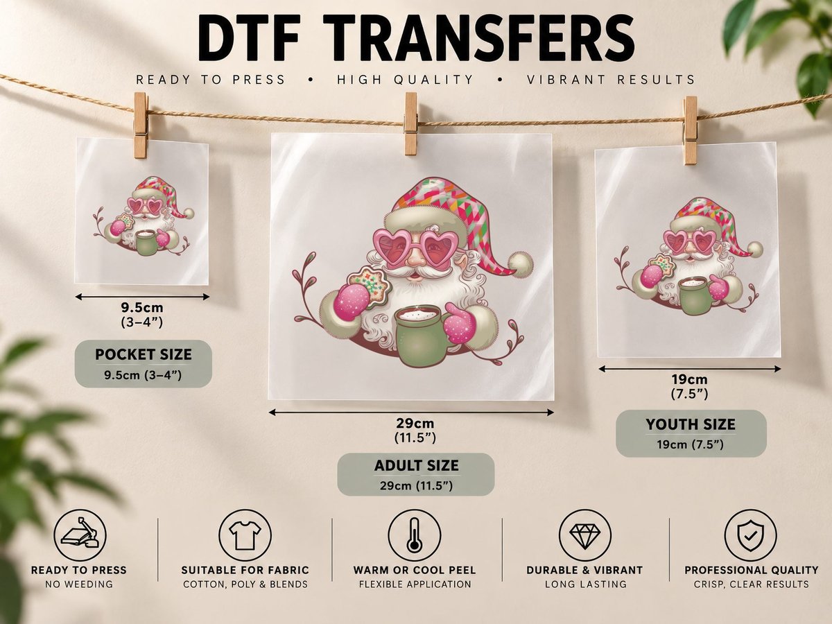 Pink Santa Heart Sunglasses Christmas, Funny Xmas Graphic DTF Transfer Iron On