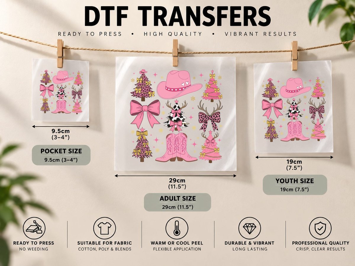 Pink Western Christmas Scene Western, Western Graphic DTF Transfer Iron On
