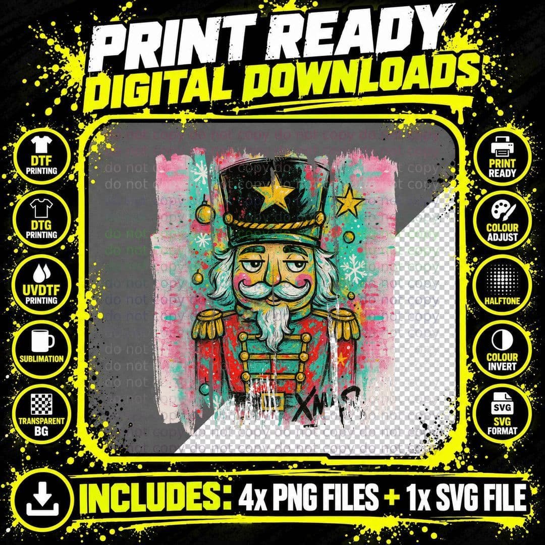 Rainbow Nutcracker Design Art Christmas T-Shirt Png SVG Digital Bundle
