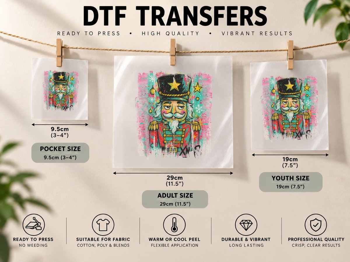 Rainbow Nutcracker Design Art Christmas, Funny Xmas Graphic DTF Transfer Iron On