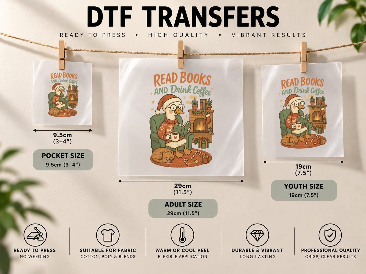 Read Books and Drink Coffee Christmas, Funny Xmas DTF Transfer Iron On
