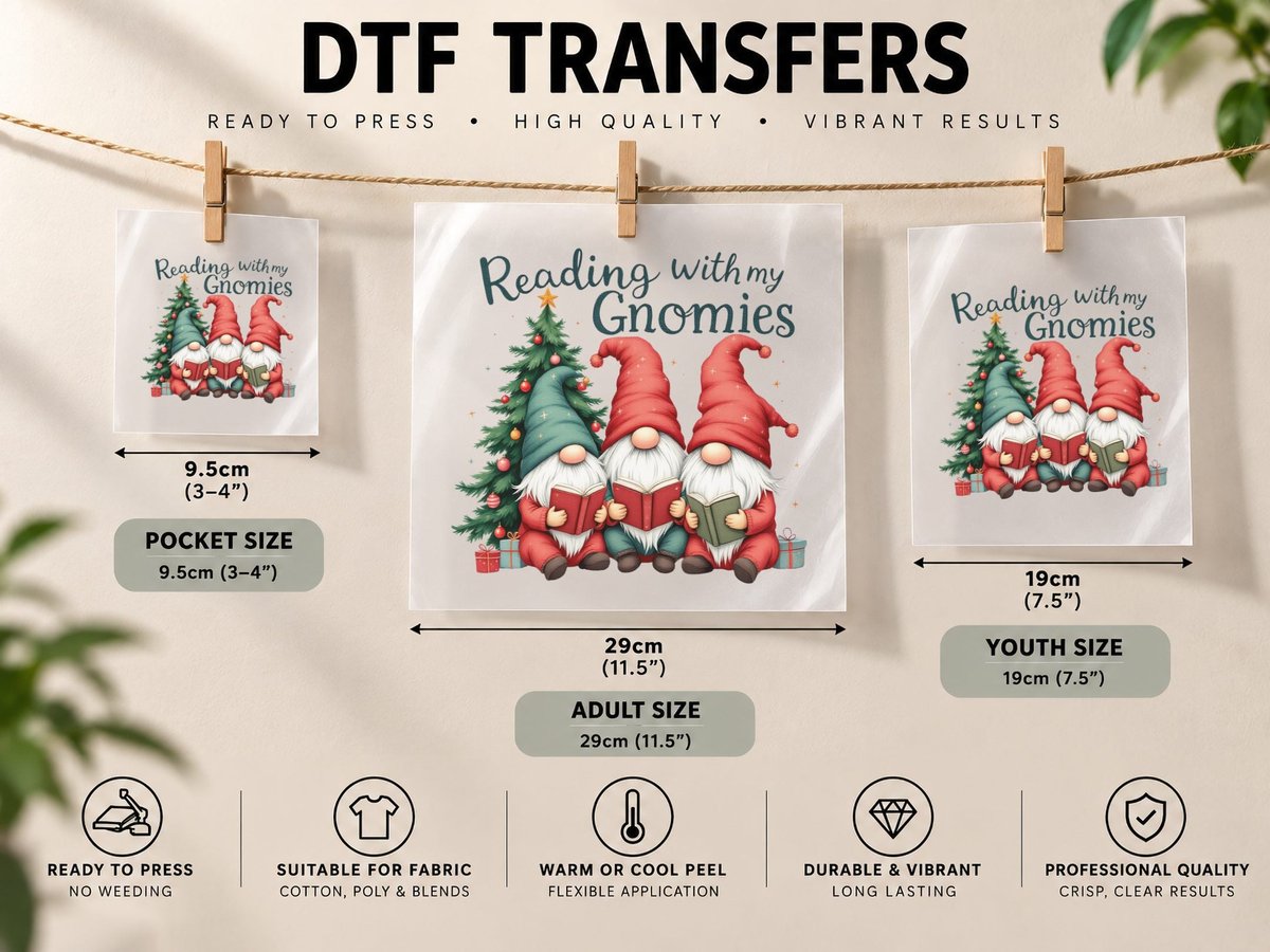 Reading with My Gnomies Coffee, Christmas Gnomes Reading DTF Transfer Iron On