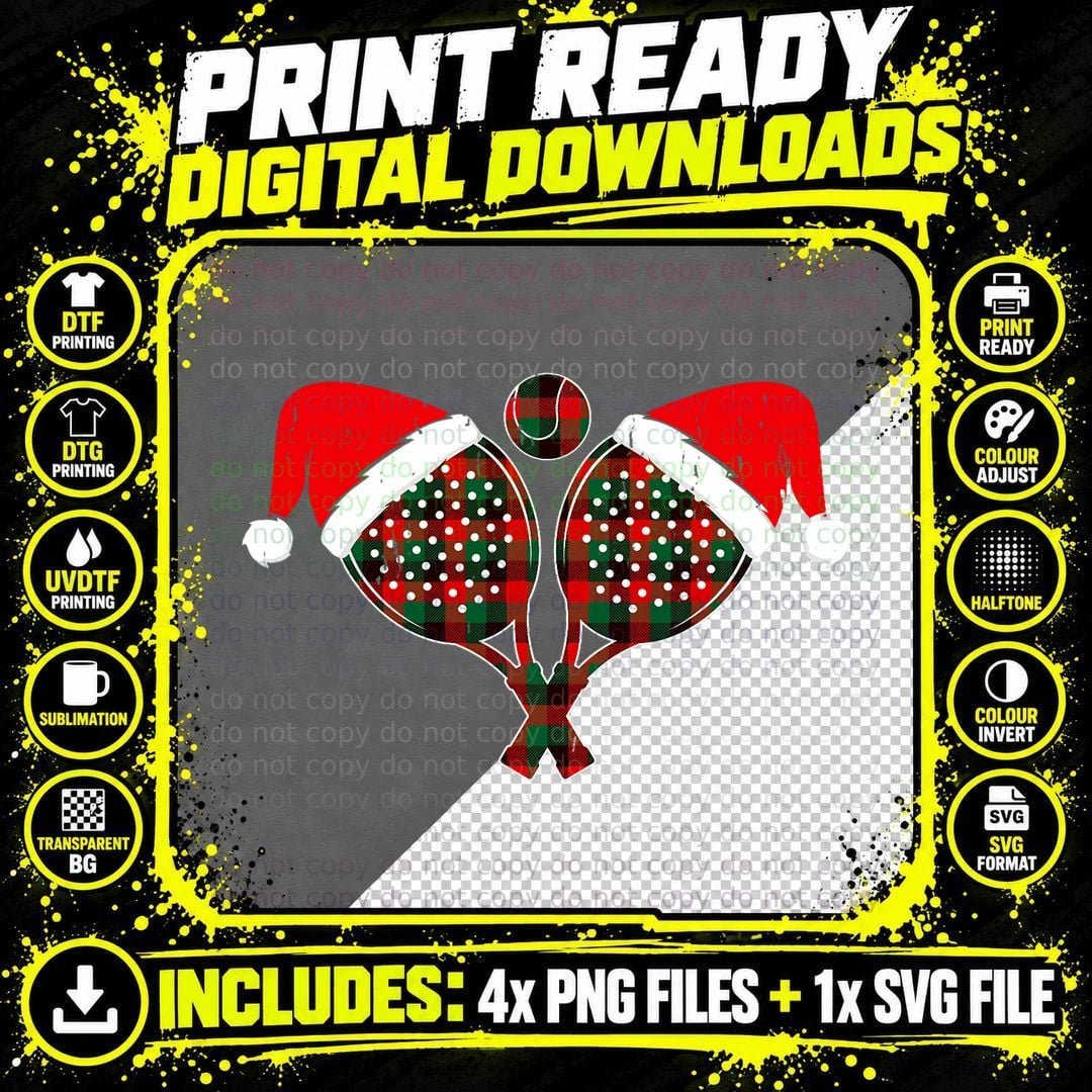 Red Black Green Plaid Christmas Sports Padel Tennis Xmas Png SVG Digital Bundle