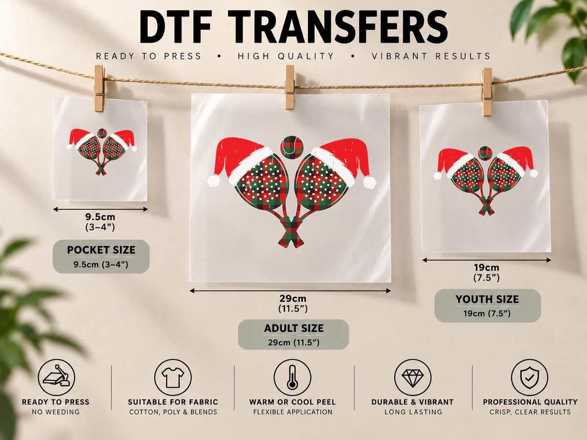 Red Black Green Plaid Christmas Sports Padel Tennis Xmas DTF Transfer Iron On
