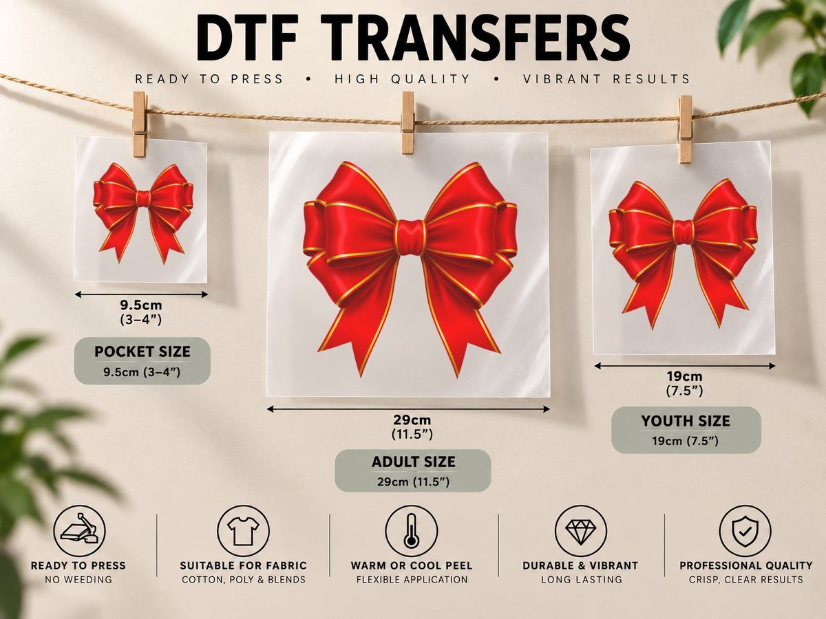 Red Bow Ribbon Decoration Christmas Coquette DTF Transfer Iron On