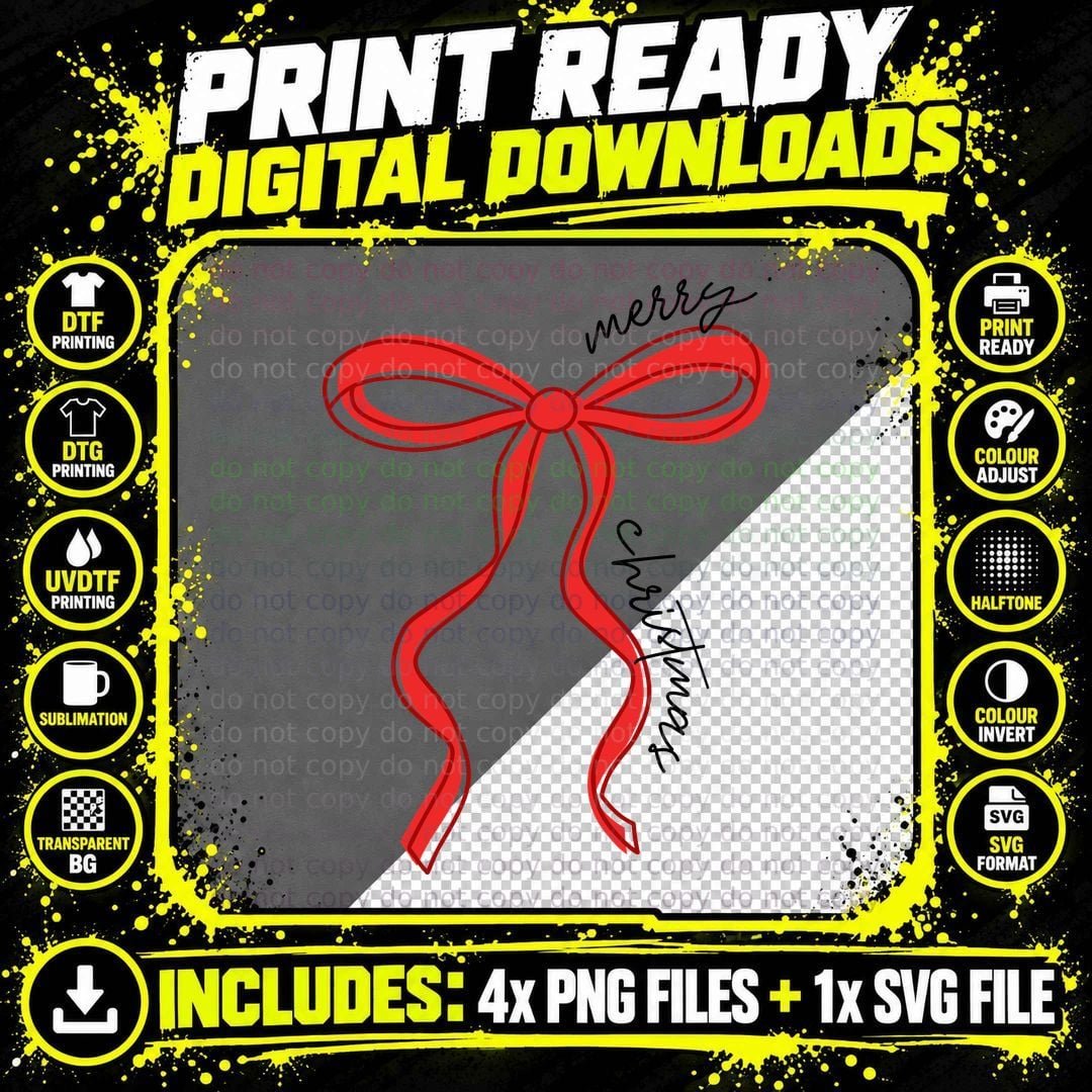 Red Bow Ribbon Gift Christmas T-Shirt Png SVG Digital Bundle