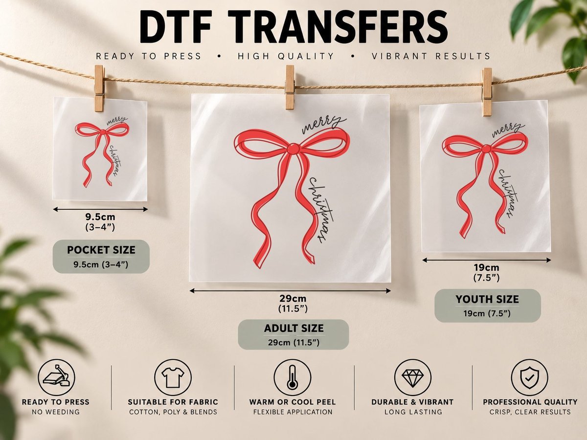 Red Bow Ribbon Gift Christmas, Funny Xmas Graphic DTF Transfer Iron On