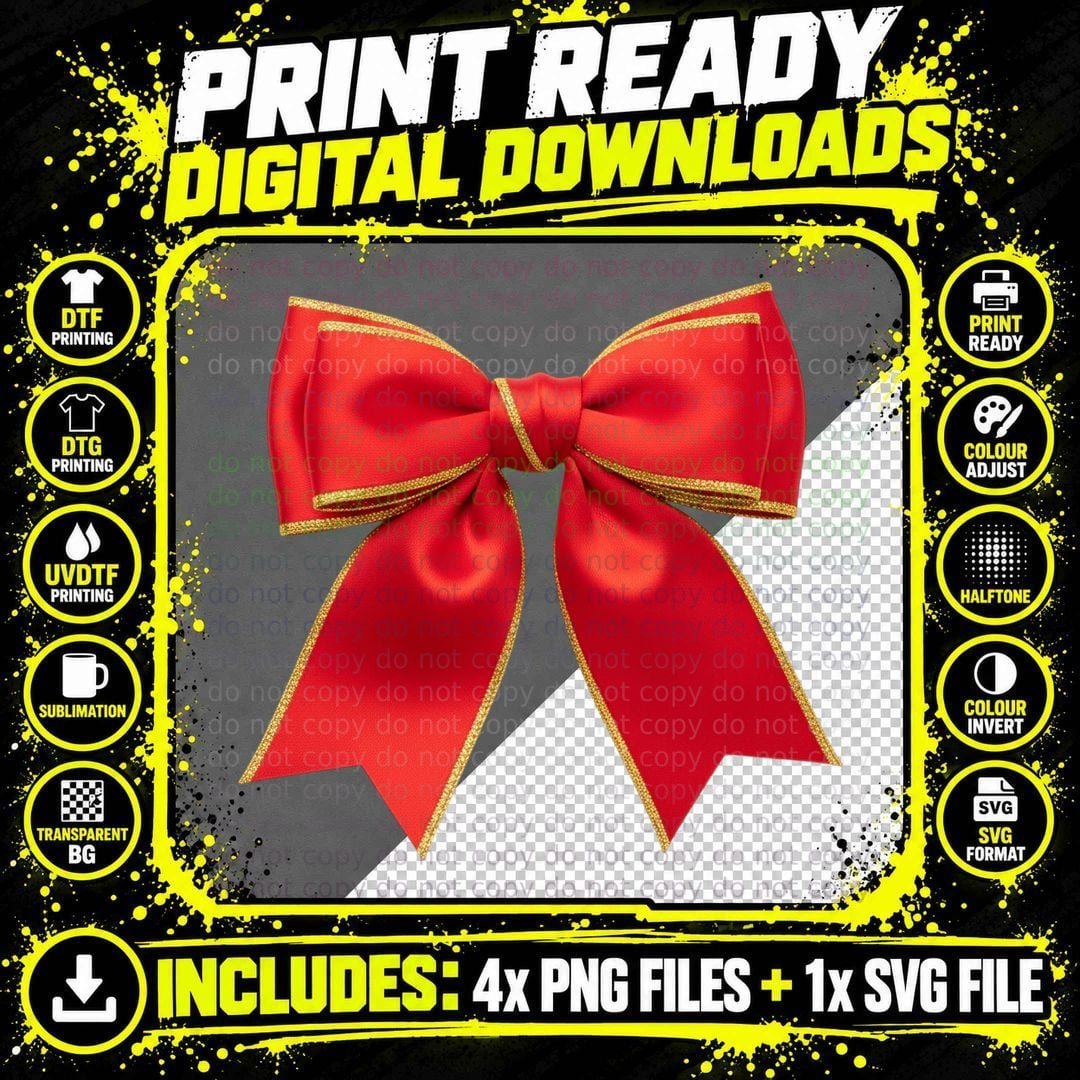 Red Bow with Gold Trim Christmas Coquette T-Shirt Png SVG Digital Bundle