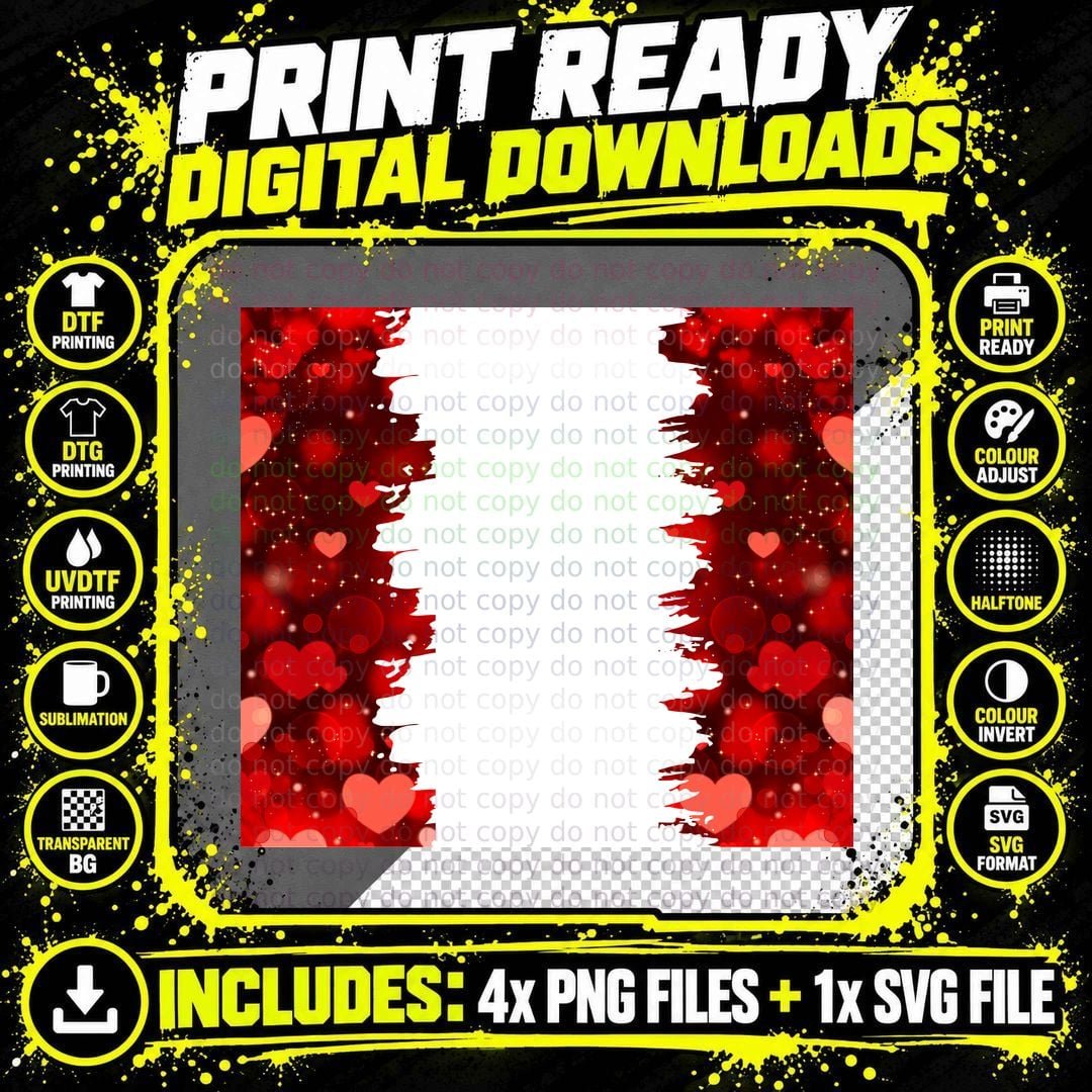 Red Glitter Hearts Sparkle Festive Romantic T-Shirt Png SVG Digital Bundle