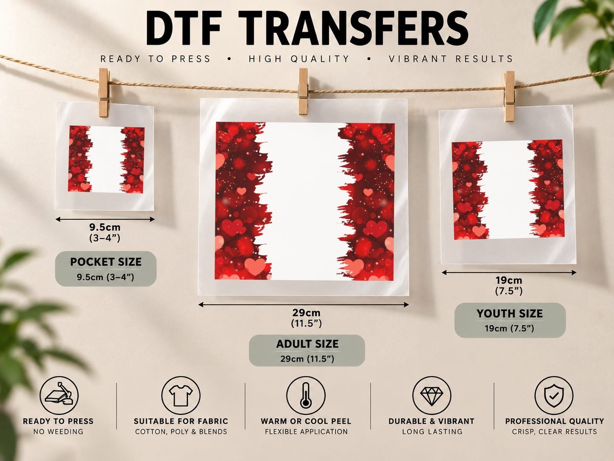 Red Glitter Hearts Sparkle Festive Romantic DTF Transfer Iron On