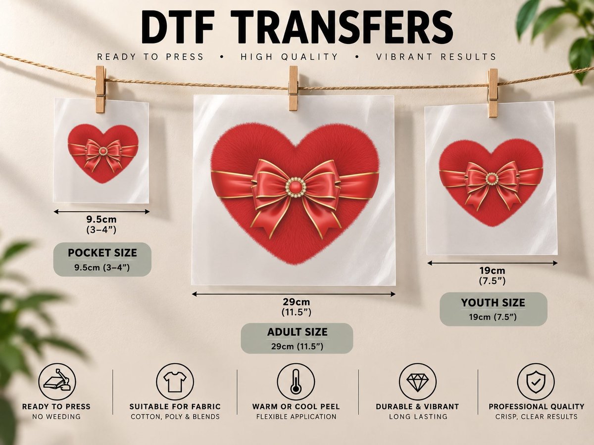 Red Heart Plush with Bow Christmas Coquette DTF Transfer Iron On