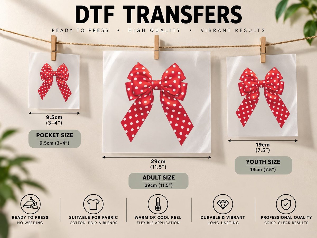 Red Polka Dot Bow Christmas Coquette DTF Transfer Iron On