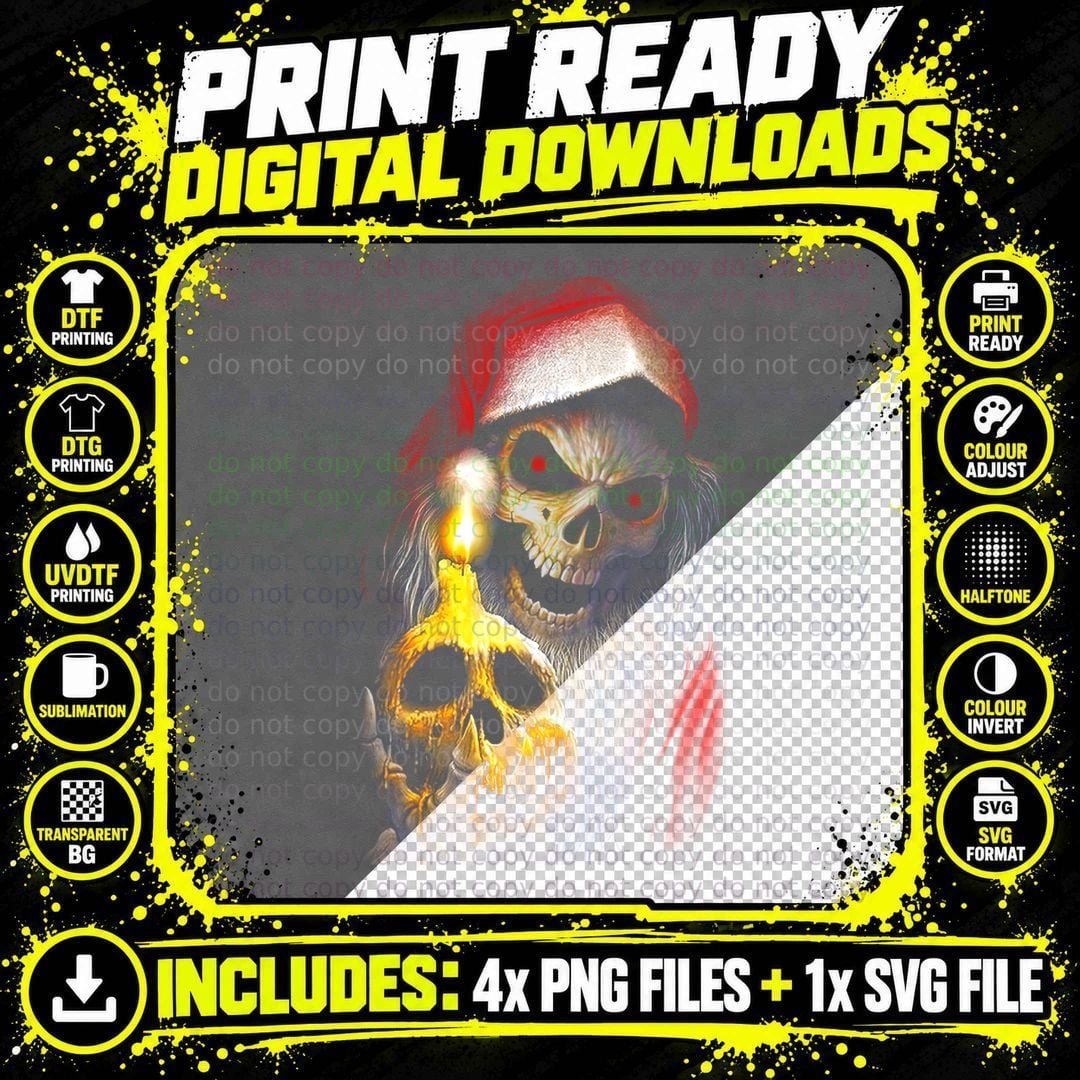 Red Tan Skull Hair Hat Golden Skeleton Hand Santa T-Shirt Png SVG Digital Bundle