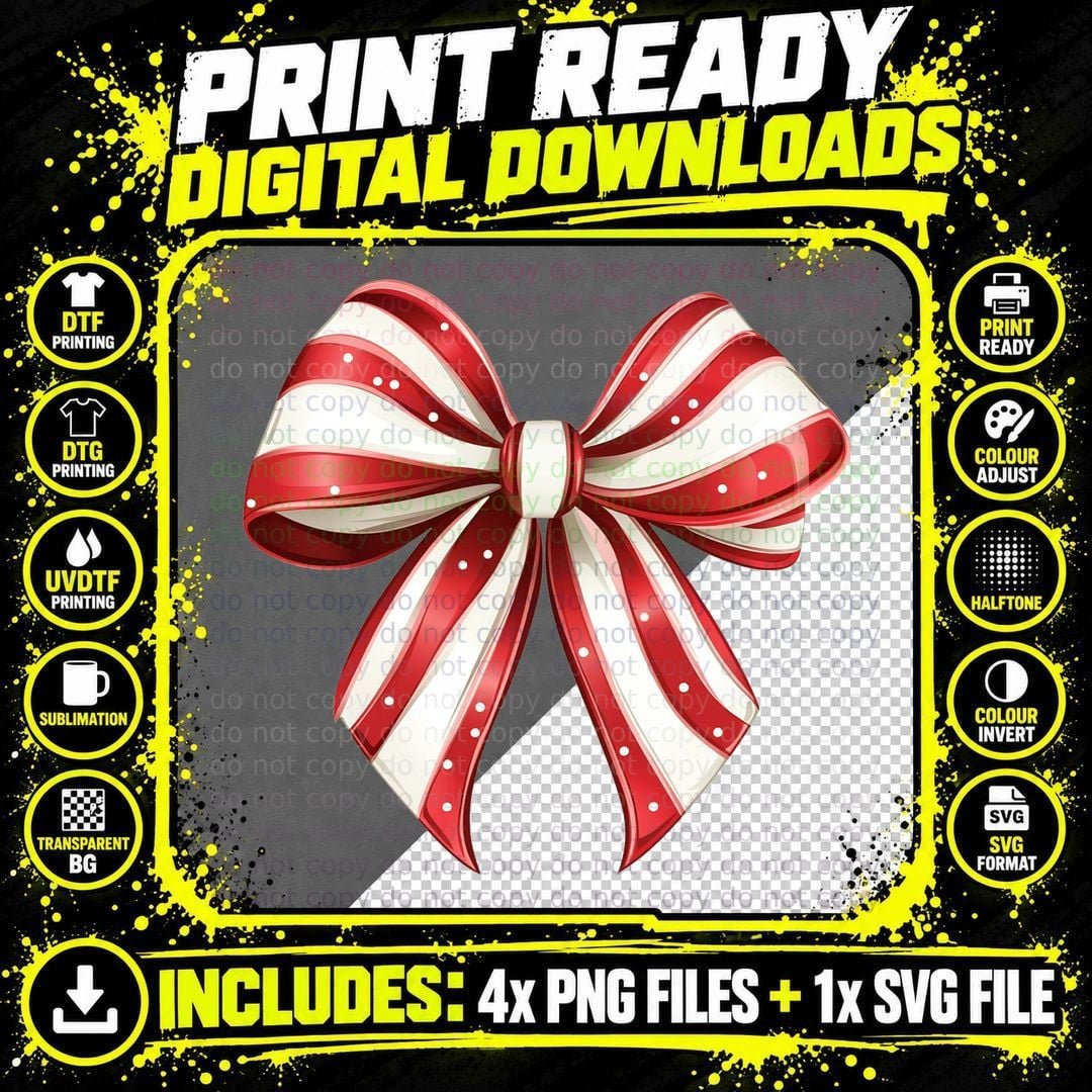 Red White Striped Bow Christmas Coquette T-Shirt Png SVG Digital Bundle