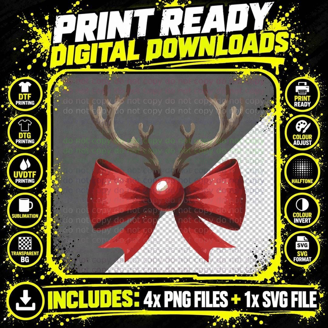 Reindeer Antlers with Red Bow Christmas Coquette T-Shirt Png SVG Digital Bundle