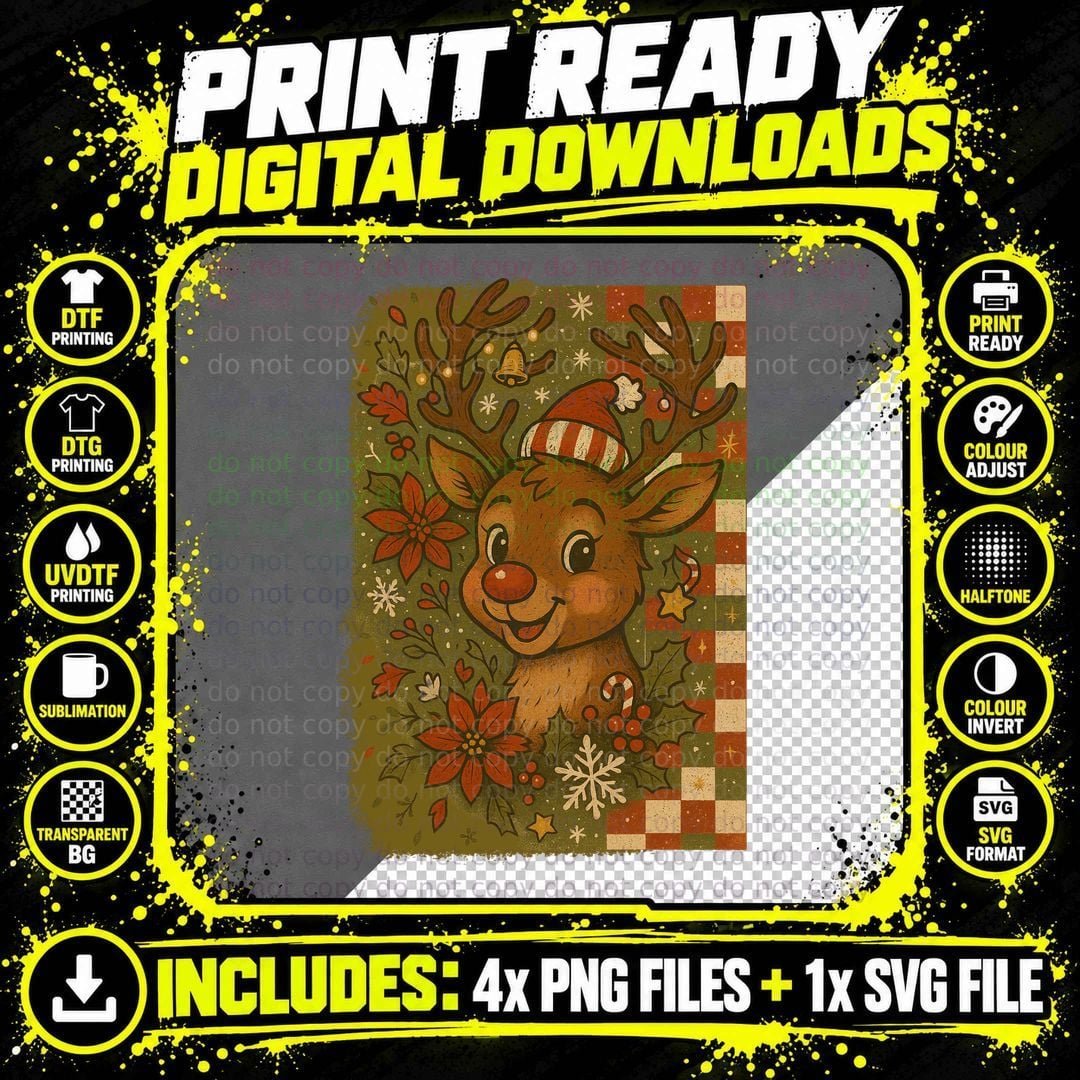 Reindeer with Holiday Sweater Christmas T-Shirt Png SVG Digital Bundle