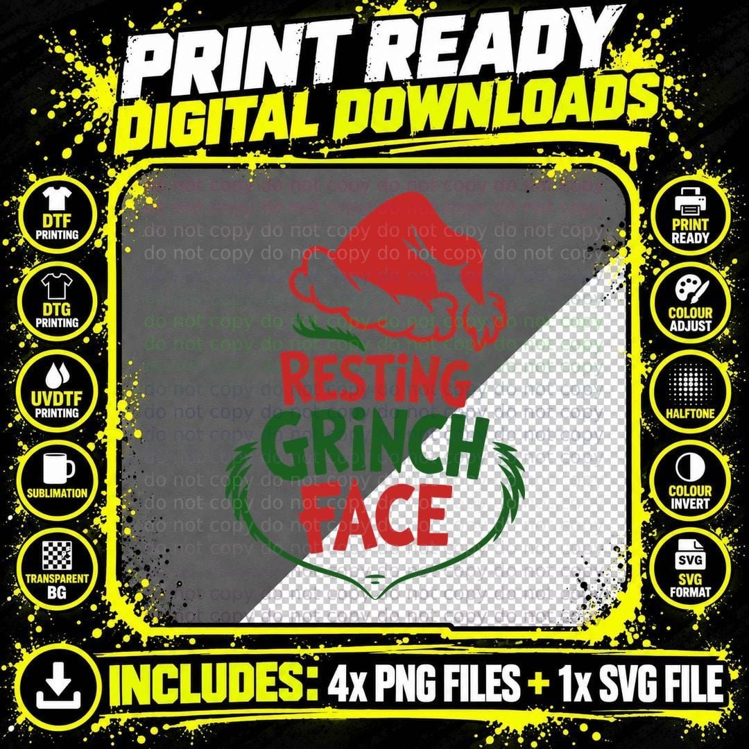 Resting Grinch Face Christmas T-Shirt, Funny Xmas Tee Png SVG Digital Bundle