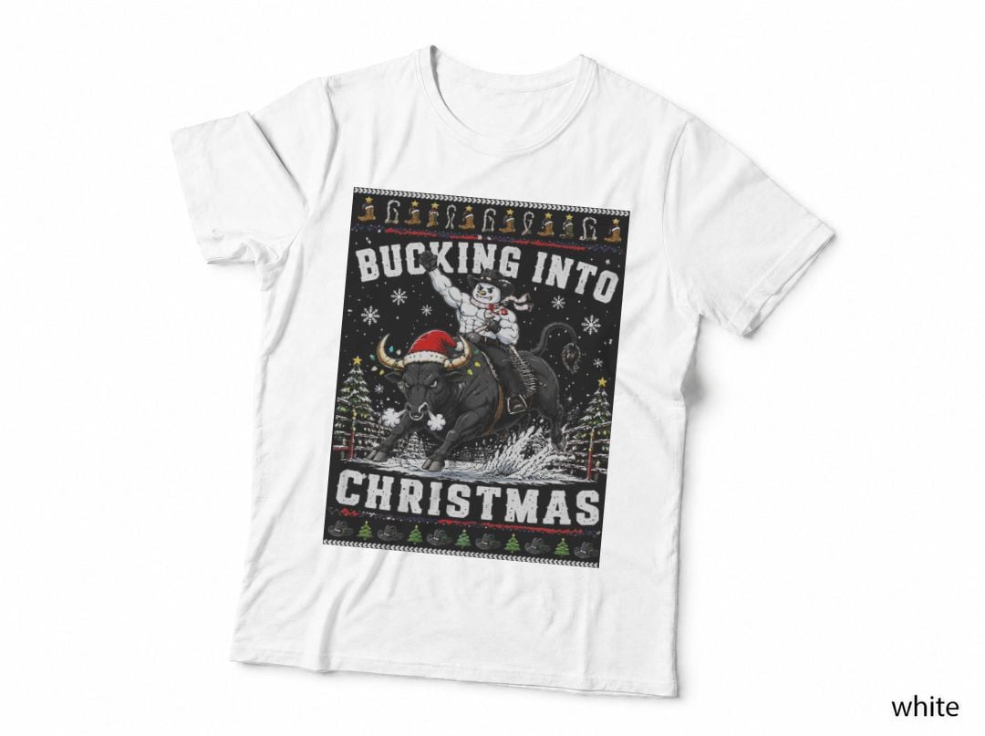 Rodeo Christmas Ugly Sweater Cowboy Bull Riding Vintage Holiday Halftone T-Shirt
