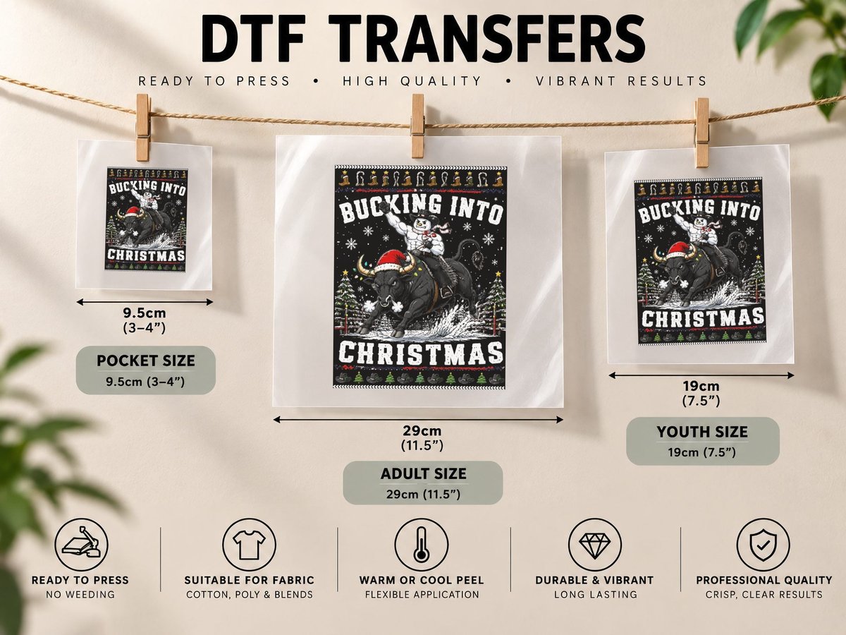 Rodeo Christmas Ugly Cowboy Bull Riding Vintage Holiday DTF Transfer Iron On